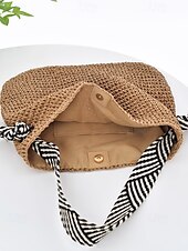 preiswerte Handtaschen und Tragetaschen-Damen-Umhängetasche aus gewebtem Stroh – Strandtasche im Boho-Chic-Stil mit Riemen im Zebramuster, leichte Sommerhandtasche für Reisen, Urlaub und Freizeitausflüge