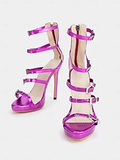 abordables Fête de la Vie Nocturne-sandales à lanières métalliques vertes pour femmes - chaussures de soirée à talons hauts et à boucle pour une soirée