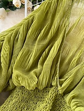 billiga Dressiga toppar-Dam Blus Chiffong toppar Slät Stylish Långärmad Puffärm V-hals Crop Tops Helgdag Utekväll Rynkad Svart Vit Purpur Grön Vår