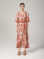 economico Abiti floreali-Per donna Abito in Raso Abito Lungo Maxi Abito Arancione Nodo frontale Vacanza XS S M