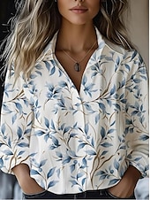 preiswerte Blumenoberteile-Damenhemd Langarm Knopf-Bluse Blumen Grafik Stilvoll Lässig Hemd Kragen Reguläre Oberteile Alltag Ausgehen Knöpfe Weiß Gelb Hellgrün Himmelblau Sommer Frühling