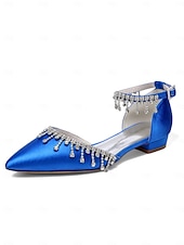 abordables Occasionnel-Escarpins de mariage à bride cheville en satin blanc - chaussures de mariée à bout pointu avec détail goutte de cristal