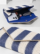 voordelige Clutches &amp; Avondtasjes-dames gestreepte geweven envelop clutch - met ketting, kan op één schouder of crossbody worden gedragen, modieus en veelzijdig, geschikt voor strandfeestjes en dagelijks gebruik zwart rood kaki