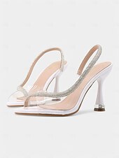 olcso Félig formális-fekete átlátszó slingback sarkú cipő – divatos strasszból készült tűsarkú női szandál