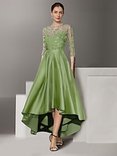 economico Lunghezza del pavimento-abito a trapezio abito per la madre della sposa elegante semplice scollo a v lunghezza alla caviglia lunghezza tè raso manica a 3/4 con pizzo arricciato paillettes 2025