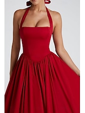 ieftine Rochii de absolvire-Pentru femei Rochii Midi Rochie albă Rochie de absolvire Modă Modern Zi de Naștere Concediu Absolvire Fit regulat Simplu Fără manșon Gâtul halter Negru Alb Roșu-aprins Vară