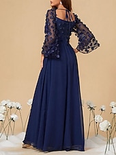 levne Pod $129,99-Šaty Šaty Matky Nevůsty Elegantní Party Neformální Čtvercový Výstřih Dlouhé Délky Chiffon Polyester Dlouhé Rukávy s Jednobarevnými Svatební Host Šaty