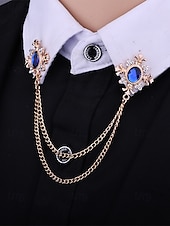 cheap Men&#039;s Ties &amp; Bow Ties-Vintage Blue Gem Collar Chain Brooch – Elegant Double Chain Lapel Pin for Men &amp; Women, Gothic Victorian Style Shirt &amp; Suit Accessory, Formal Wedding &amp; Party Jewelry