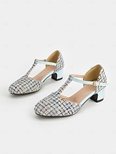olcso 1950-es évek-női 1950-es évekbeli tweed t-pántos mary jane sarkú cipő – vintage ihletésű, alacsony sarkú cipő elegáns irodai viselethez, esküvőkhöz és különleges alkalmakra