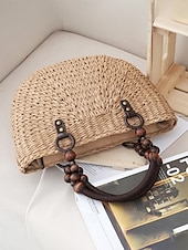 levne Kabelky a tote tašky-dámská ručně tkaná taška ze slámy – boho letní plážová kabelka s dřevěnými korálkovými uchy, ležérní velkokapacitní taška přes rameno na dovolenou, nákupy a cestování