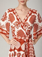 economico Abiti floreali-Per donna Abito in Raso Abito Lungo Maxi Abito Arancione Nodo frontale Vacanza XS S M