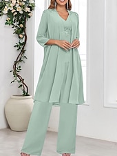 abordables Moins de 129,99 $-Ensembles de Robes Robe de Mère de Mariée  robe demoiselle d honneur Élégant Simple Col en V Longueur au sol Polyester manche longue avec Couleur Unie 2025