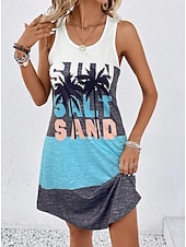 preiswerte Einfaches Kleid-Damen Mini Kleid Sommerkleid Urlaub Lässige Strand tägliche lockere Passform Herz Grafik ärmellos U-Ausschnitt Schwarz Sommer
