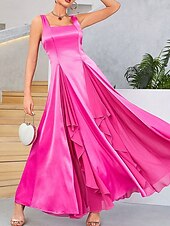 abordables Robes de cocktail-Trapèze Robes de Quinceanera Elégant Robe Mariage robe demoiselle d honneur Mi-long Sans Manches Col Carré Polyester Décolleté dans le dos avec Plissé Volants 2025