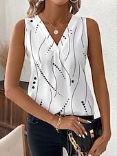 ieftine Top cu dungi și geometric-Top pentru femei cămașă fără mâneci cu buline grafice stil casual guler în V topuri regulate imprimeu zilnic alb roșu albastru verde bej vară