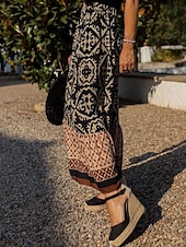 preiswerte Grafische Röcke-Damenrock Maxirock A-Linie Swing Bohemia Ethnisch Legere Maxirocken Hochtaillierte Blumenmuster Mikro-elastisch Urlaub Straße Schwarz Hellgrün Blau Lila Sommer Polyester