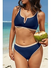 cheap Bikini Sets-Women&#039;s Swimwear Bikini 2 Piece Swimsuit Backless Patchwork Tropical Beach Wear Color Block V Neck Sleeveless Bathing Suits
