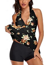 abordables Robes de bain-Femme Maillots de Bain Tankini Maillot de bain Hawaïen mode Fleur Sans Manches Maillots de bain