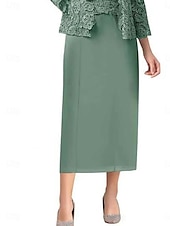 economico Sotto 129,99 $-Set di Abiti Madre della Sposa Abito da Ospite Matrimonio Elegante Semplice Collo Ampio Lunghezza Totale Poliestere Manica Lunga con Colore Solido