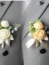  Boutonnière de mariage pour hommes mariage d'été blanc champagne boutonnière pour le marié et les garçons d'honneur accessoires de fleurs décorations de costume de fête