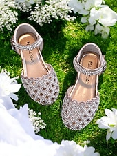 preiswerte Kinder &amp; Blumenmädchen-Glitzernde Mary-Jane-Schuhe für Mädchen mit Strasssteinen – elegante Schuhe mit gewelltem Rand für Hochzeiten und Partys