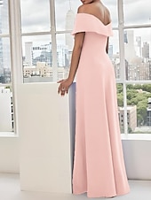 baratos Comprimento do chão-vestido de mãe da noiva em corte A vestido derby elegante com fenda alta ombros de fora comprimento até o chão crepe sem mangas com flor franzida 2025