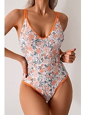 abordables Maillots de bain une pièce-Femmes Maillots de Bain Une Pièce Maillot de bain Dos nu Tenues de plage Été Léopard Fleur Fil en V Sans manches Maillots de bain