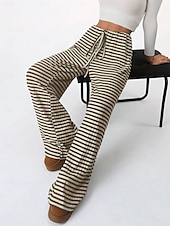 economico Pantaloni-Per donna Pantaloni Casual Lunghezza intera Naturale A righe Elasticizzato Casual Quotidiano Grigio chiaro Marrone e nero Blu cielo e Bianco Bianco / Rosa Estate