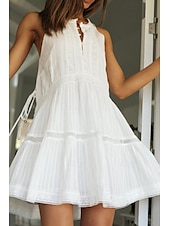 cheap White Casual Dresses-Women&#039;s Mini Dress White Dress Fashion Modern Birthday Graduation Date Regular Fit Plain Sleeveless Stand Collar White Summer