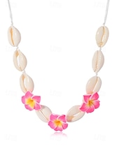 cheap Women&#039;s Necklace-Handmade Cowrie Shell Necklace with Plumeria Flowers – Boho Hawaiian Beach Jewelry for Women, Adjustable Summer Surfer Choker, Tropical Vacation &amp; Festival Accessory
