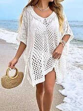 baratos Vestidos de Praia-Mulheres Roupa de Banho Cobertura roupa de banho Com Corte Roupa de Praia Verão Tecido Decote em V-wire Manga Longa Fatos de banho