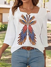 billiga Skjortor-Kvinnors Blus Grafisk Paisley Elegant Linne-liknande 3/4 Långärmad Klädd Skärning Regular Tops Daglig Ute Print Vit Sommar