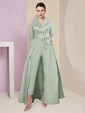 abordables Combinaisons pour maman-Combinaison  Tailleur Mère de la Mariée Tuxedo Invité de Mariage Élégant Party Simple Col Chemise Longueur Cheville Satin Manches 3/4 avec Nœud(s) 2025 taille personnalisée gratuite