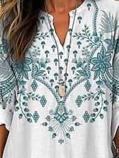 billige Kvinne Boho Topper-Dame Bluse Blomstret Grafisk Årgang Strandstil Langermet V-hals Vanlige topper Daglig Ferie Trykt mønster Hvit Rød Marineblå Lilla Grønn Sommer Vår