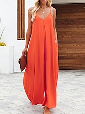 abordables Robe Simple-Combinaison Femme Active Uni Sans Manches Col V Taille Haute Vacances Quotidienne Coupe Régulière Noir Vert Clair Vert Armée Été
