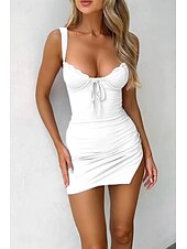 economico Abiti di Laurea-Per donna Mini Abito Abito Bianco Abito da laurea Abito in Pizzo Abito Sottoveste Moda Moderno Compleanno Laurea Data Vestibilità regolare Semplice Senza Maniche Spalline sottili Giallo Chiaro Bianco
