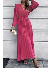 preiswerte abendkleider-Damen Langes Kleid Maxikleid Cocktailkleid Gerafftes Kleid Elegant Mode Geburtstag Teegesellschaft Ausgehen Normale Passform Einfach Langarm V Ausschnitt Schwarz Rote Grün Sommer