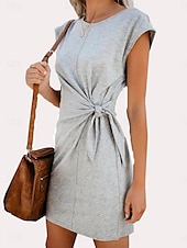 tanie Prosta sukienka-Sukienka damska mini T-shirt sukienka tee sukienka shift casual na zewnątrz codzienna wakacyjna regularna dopasowana z grafiką krótki rękaw okrągły dekolt czarna różowa wino szara latem