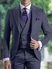abordables Costumes semi-formels-Costumes de mariage d&#039;affaires pour hommes costumes de retour à la maison noir bleu mode formelle rayée coupe standard 3 pièces à boutonnière simple deux boutons