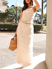 preiswerte Weiße Freizeitkleider-Damen kleid lang Zweiteiliges Kleid Sommerkleid skims dress Modisch Täglich Festtage Wochenende Regular Fit Glatt Ärmellos Spaghetti-Träger Schwarz Rote Blau Aprikose Sommer