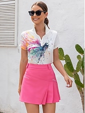 cheap Women's Golf Clothing-Women's Golf Polo Shirt White Short Sleeve Sun Protection Top Tie Dye Ladies Golf Attire Clothes Outfits Wear Apparel