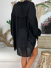 economico Camicie-Per donna Camicia Camicie di cotone e lino Abbottonare Blusa Semplice Essenziale Moderno Casual Manica Lunga Colletto a Camicia Top lunghi Quotidiano Ferie Uscire Bottoni Nero Bianco Blu Viola Grigio