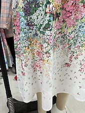 levne Neformální květinové šaty-Dámské Dlouhé šaty Maxi šaty Bílé šaty Plátěné šaty Boho šaty Šaty s potiskem Romantické Klasické Elegantní šaty Nahoře nabírané Dovolená Denní Letní šaty Volný Grafika Květiny Poloviční rukáv Do V