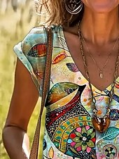 ieftine Tricou fără mâneci cu umor și citate-Top de măsuță pentru femei cu design grafic boho abstract casual fără mâneci guler rotund potrivit pentru purtarea zilnică weekenduri și vacanțe imprimeu verde salvie vară