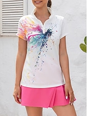 cheap Women's Golf Clothing-Women's Golf Polo Shirt White Short Sleeve Sun Protection Top Tie Dye Ladies Golf Attire Clothes Outfits Wear Apparel