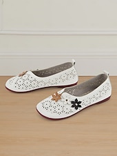 cheap Women's Flats-Wide-Fit Floral Cutout Slip-On Flats for Women - Breathable Comfort Barefoot Shoes for Bunion Relief &amp; Daily Wear