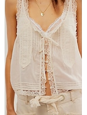 cheap Lace Tops-Women&#039;s T Shirt Blouse Plain Fashion Sleeveless V Neck Regular Tops Going out Weekend Lace Black White Brown Green Summer