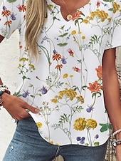 ieftine tricou floral-Pentru femei Tricou Floral Modă Modern Manșon scurt În V Topuri obișnuite Zilnic Imprimeu Alb Albastru piscină Trifoi Vară