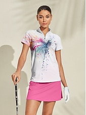 cheap Women's Golf Clothing-Women's Golf Polo Shirt White Short Sleeve Sun Protection Top Tie Dye Ladies Golf Attire Clothes Outfits Wear Apparel