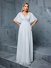 preiswerte Unter 129,99 $-Kleid Brautmutterkleid Elegant V-Ausschnitt Bodenkörper Polyester Halber Ärmel mit Einfarbig